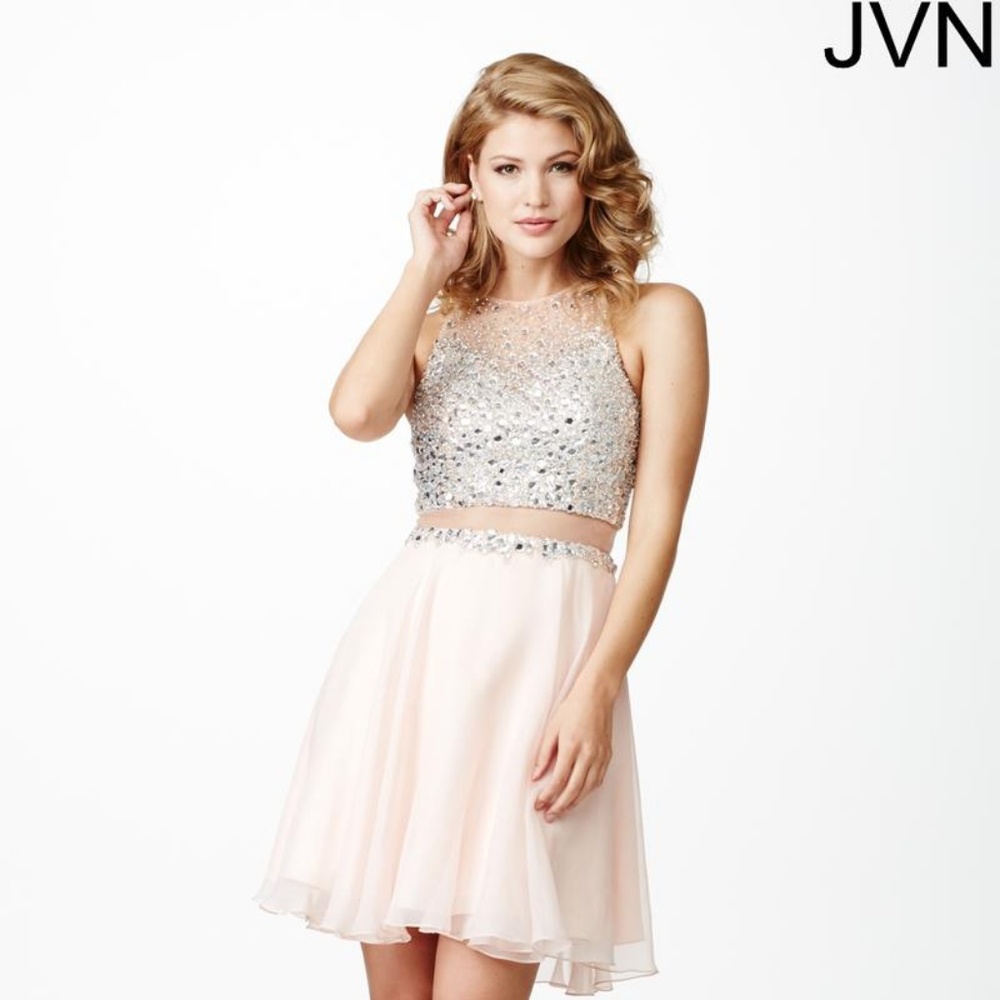 NWT $358 Jovani Blush Cockatil Dress